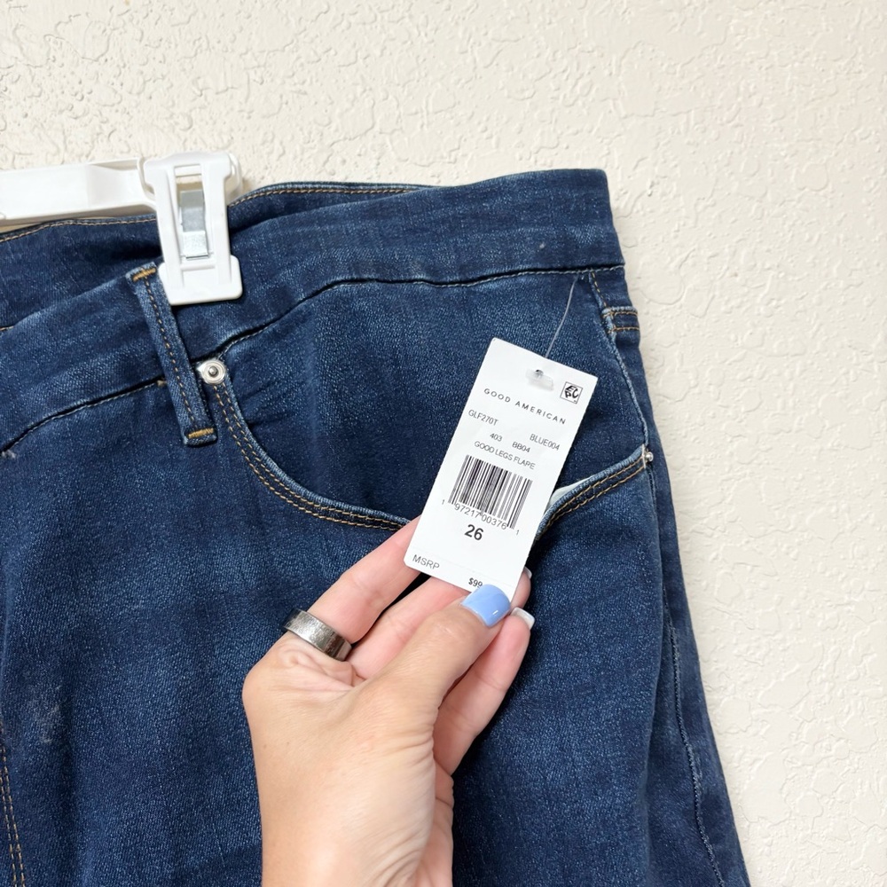 NWT Good American Women's Good Leg Flare Denim Blue Jeans Plus Size 26 - Picture 2 of 7